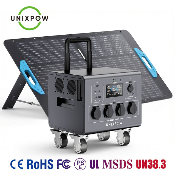 UNIX DPS-3000 3KW Solar Power Station, ideal for outdoor use, with built-in 3000Wh lithium battery, portable solar system, portable power station