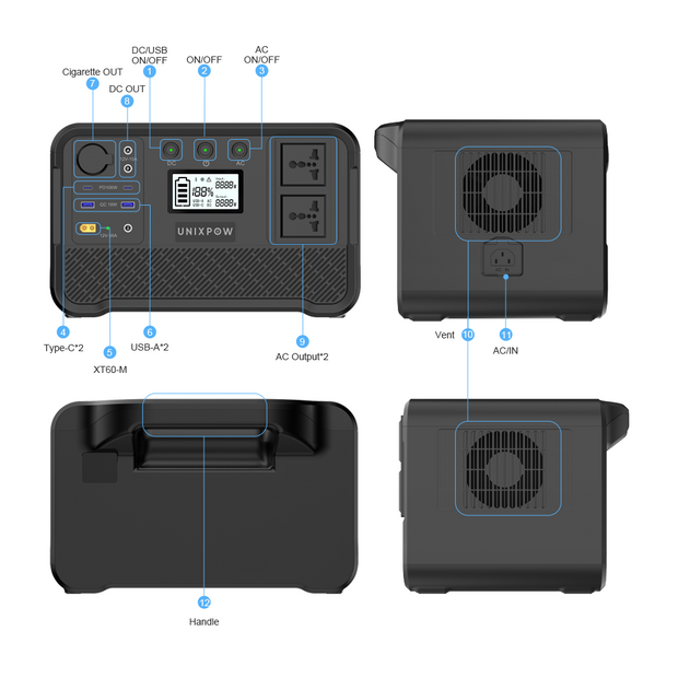 UNIX DPS-1200 Outdoor Fast Charging 960Wh Lithium Iron Phosphate Battery Portable Charging Station 1200W Pure Sine Wave CE/FCC/CB Certified Portable Charging Station