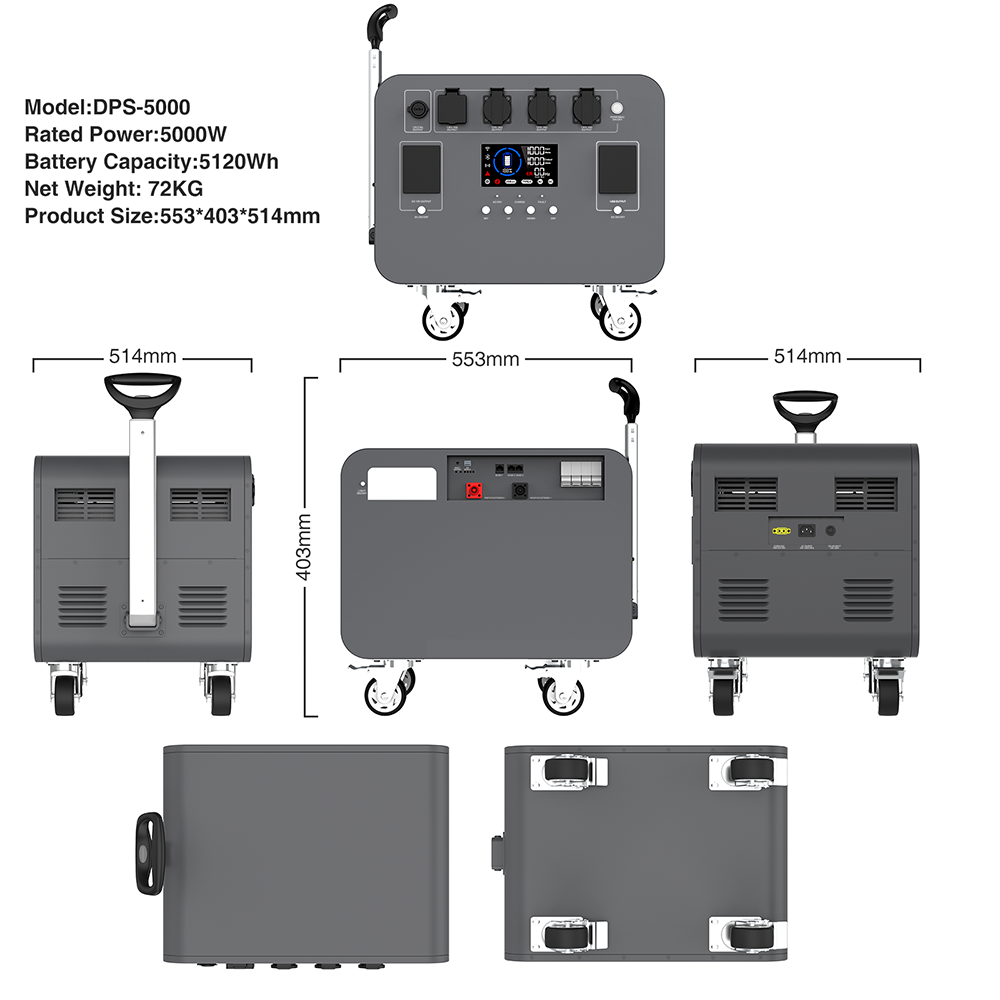 UNIX DPS-5000 5000W Portable Power Station with LiFePO4 Battery and UPS Function 5000Wh Solar Generator for Home Backup Emergency Power