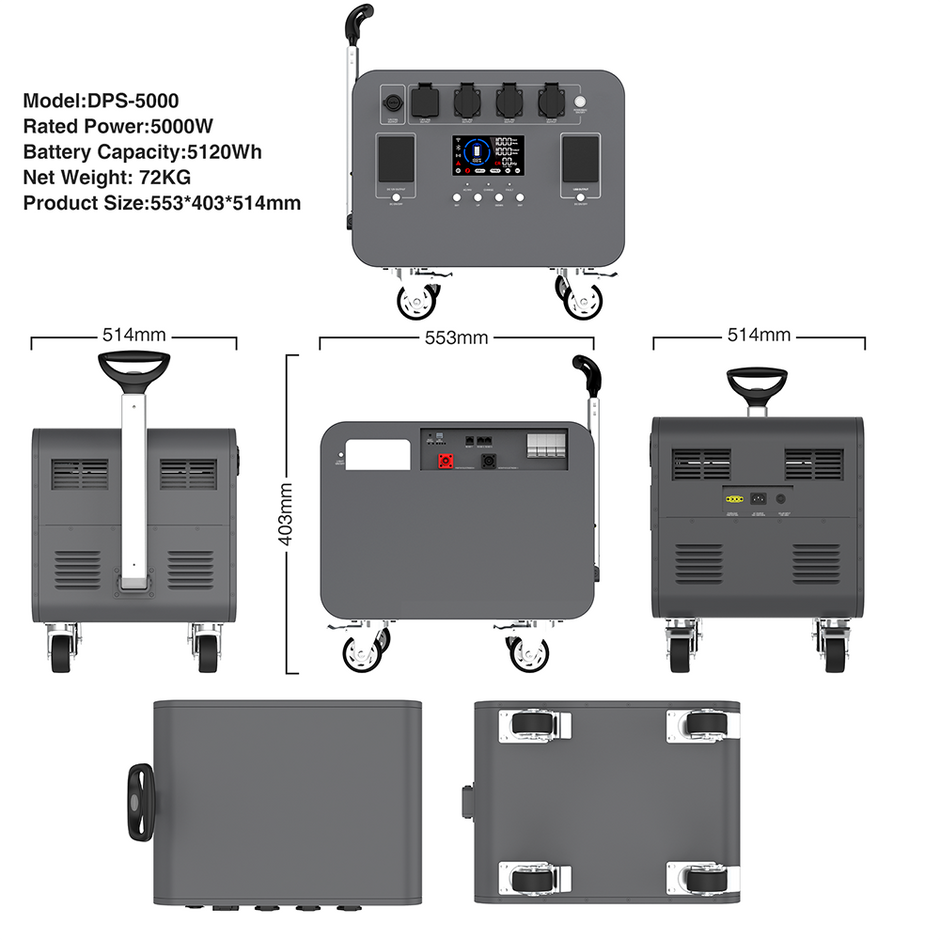 UNIX DPS-5000 5000W Portable Power Station with LiFePO4 Battery and UPS Function 5000Wh Solar Generator for Home Backup Emergency Power